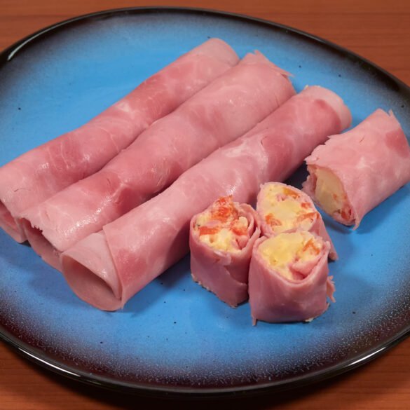 Ham, potato, and pickled bell pepper rolls