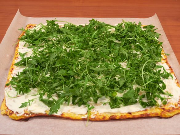 Zucchini Roll Base with Cream Cheese and Fresh Arugula